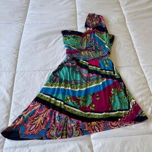 Convertible Strapless Strappy Scarf Print Paisley Dress Small - Boho Y2K Dress